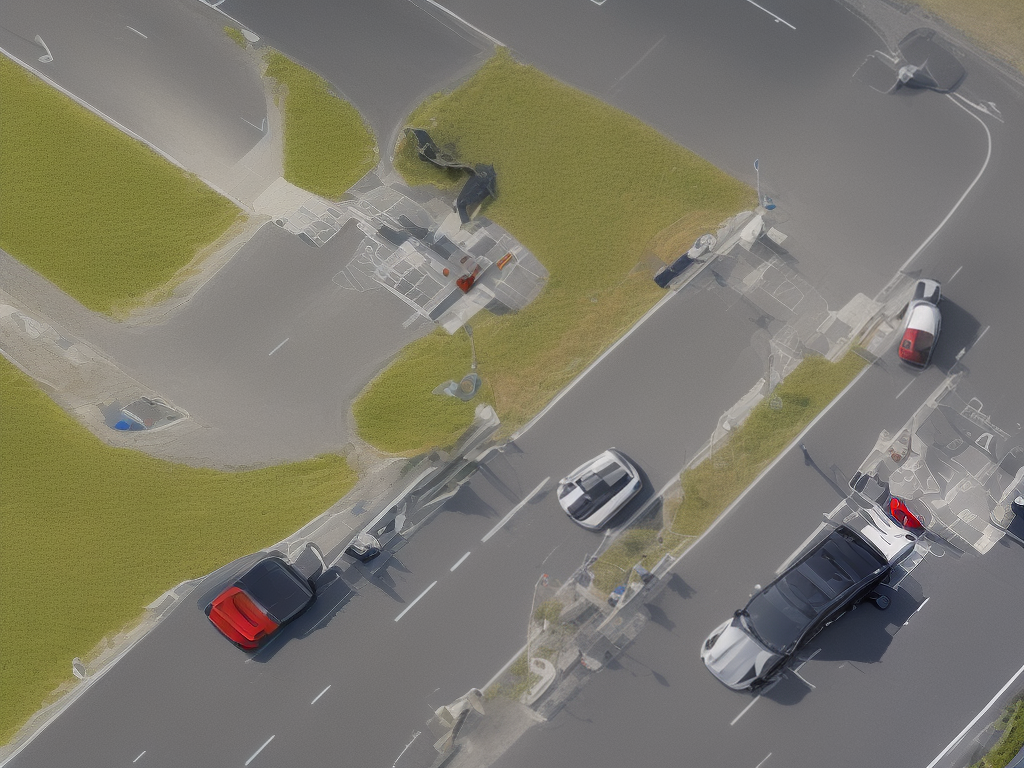 Illustration of a car on a road, and items including a charging cable, a roadside emergency kit, a water bottle, and a book