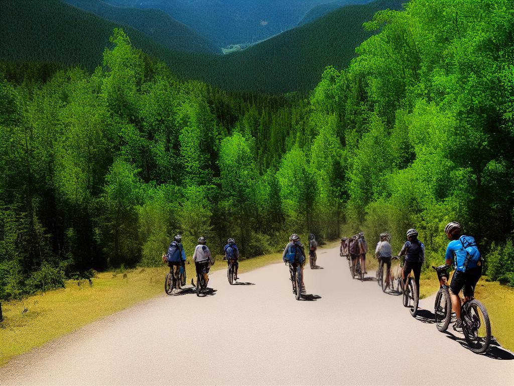 Imagine going on a fun bike ride through a beautiful forest with rocks and turns while also enjoying breathtaking scenic views of valleys and mountains. You could also meet other people who enjoy biking and create memories that will last forever.